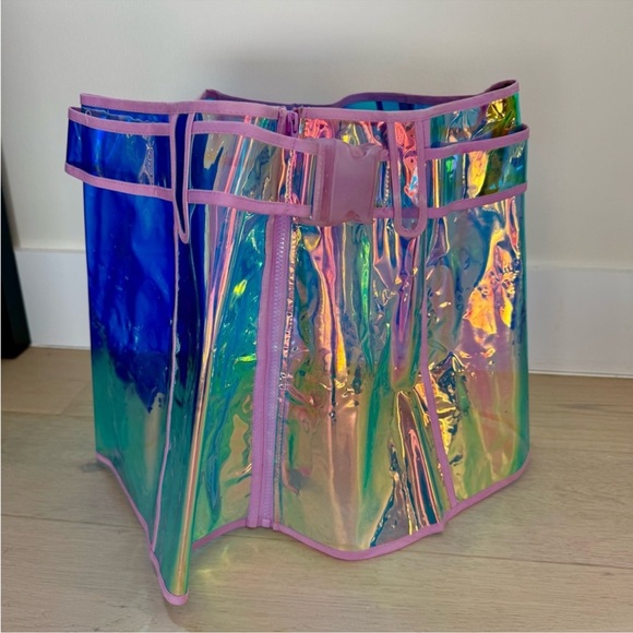 Dolls Kill Club Exx Dream Crusher Clear Holographic PVC Rainbow Skirt XXL - Picture 4 of 8